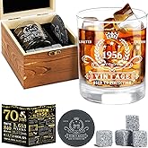 YeohJoy 70th Birthday Gifts for Men,Vintage 1956 Whiskey Glass Set,Wood Box & Whiskey Stones & 1956 Poster Anniversary Card & Coaster,Birthday Gifts Ideas for Him,Husband,Dad
