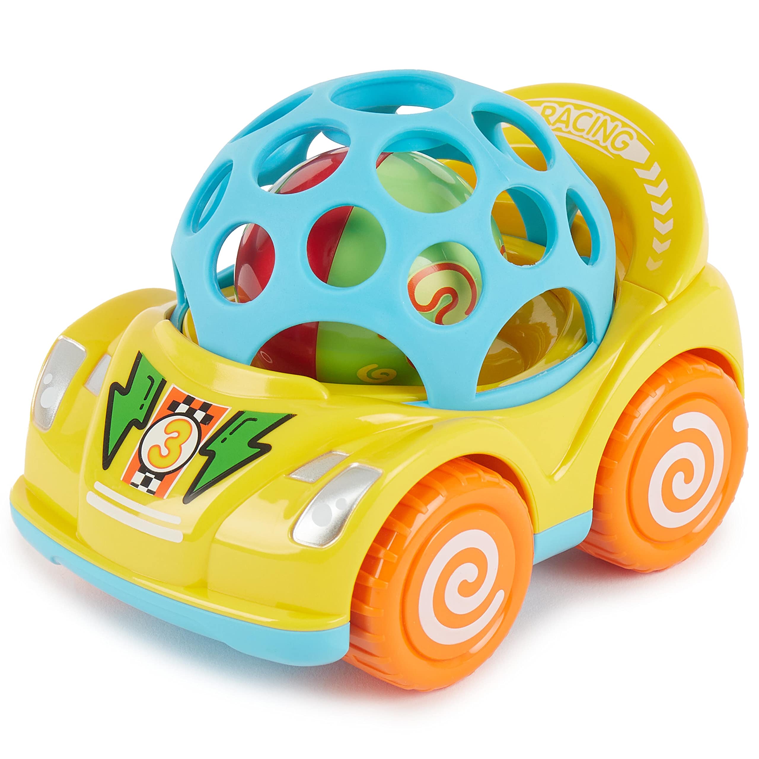 BIECO Pull Back Car with Rattle, Yellow | Car Toy | Baby | Wind-Up Cars | Toy for 1 Year Olds | Cars Gifts | Toys for 1 Year Olds