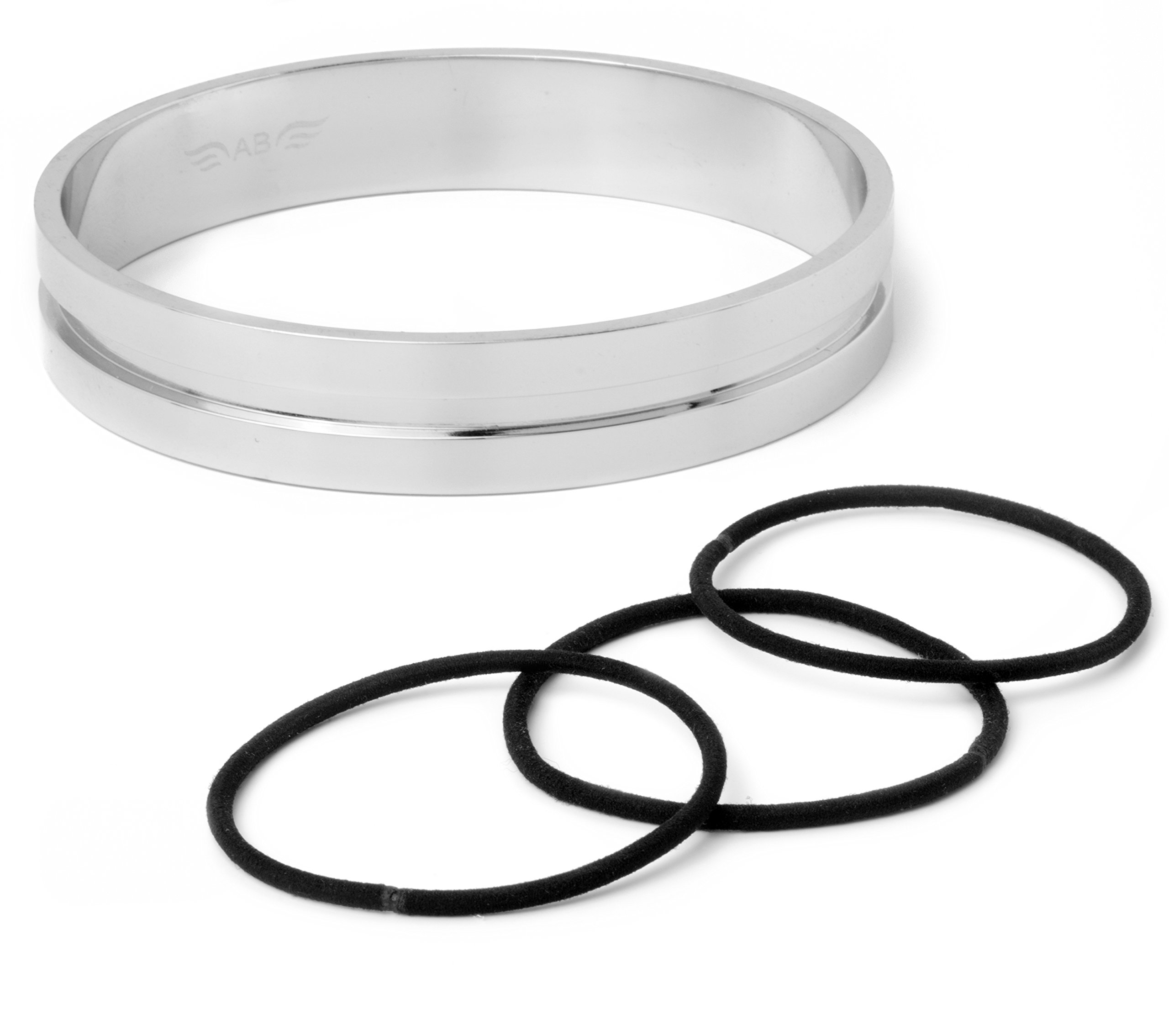 Ashley Bridget Hair Bracelet - Elegant Fashion Jewelry with Elastic Holder Bangle and Gift Box (Silver Plated)