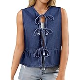 SOFIA'S CHOICE Women Tie Front Denim Vest Ruffle Hem Peplum Jean Sleeveless Tank Top