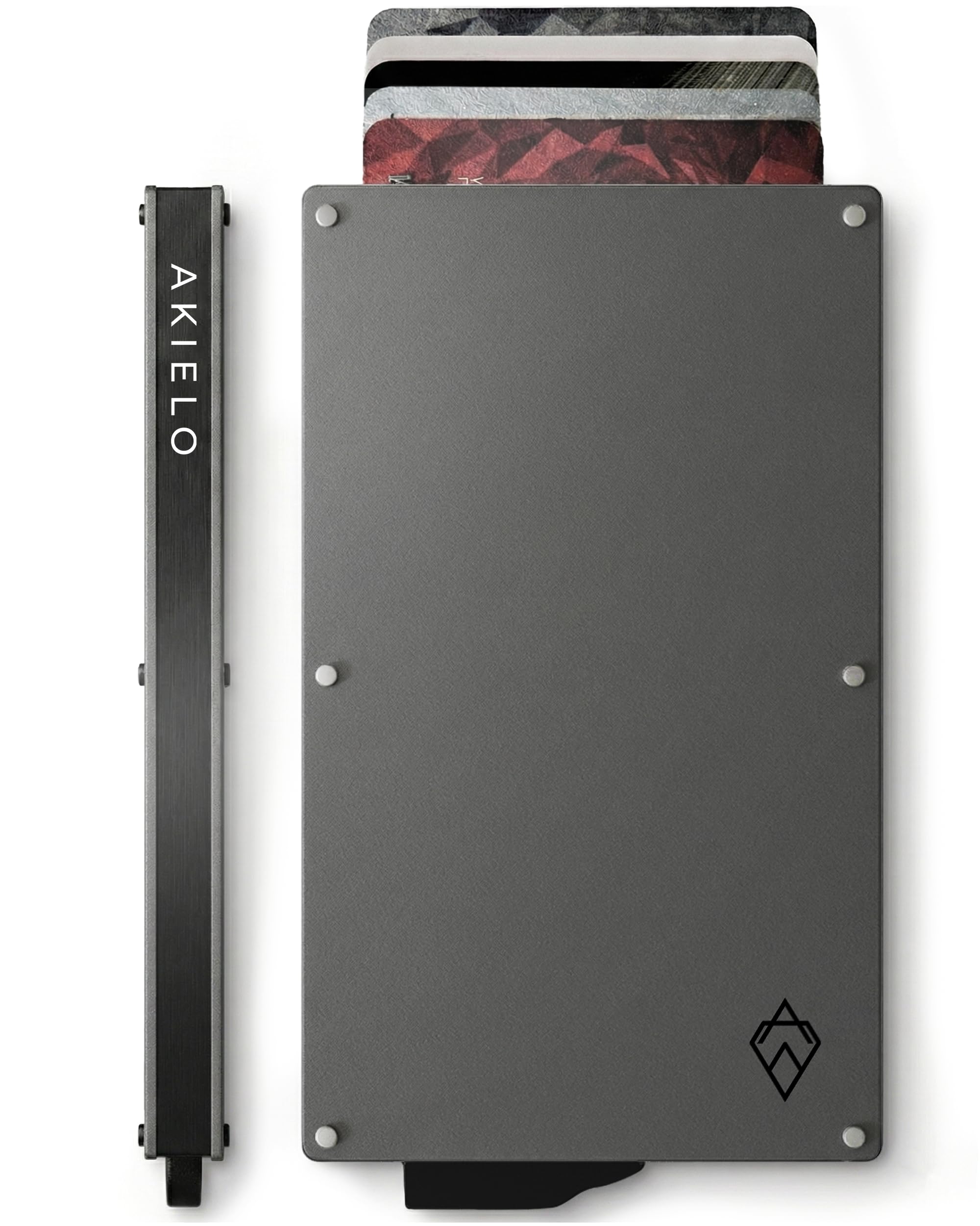 AKIELO RFID Card Holder Wallet with Gift Box – Slim Metal Card Wallet for Men – RFID Blocking Contactless Credit Card Protector – Minimalist Pop Up Design (Alpha - Titanium Edition)