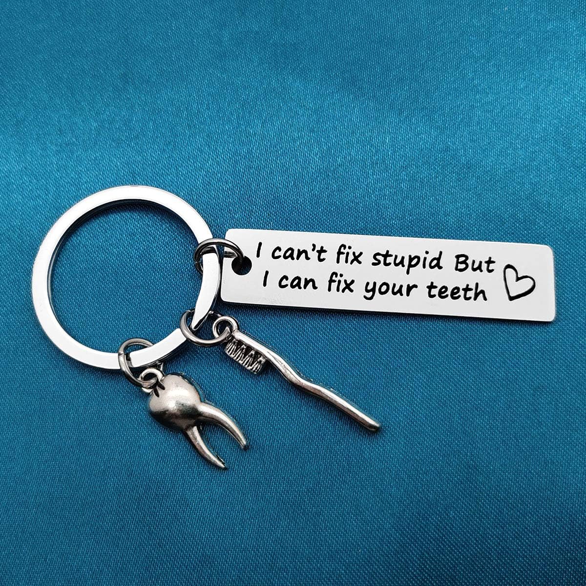 Funny Dentist Keyring Dental Hygienist Gift for Women Men I Can't Fix Stupid But I Can Fix Your Teeth Gift Future New Dentist Key Chain Retirement Graduation Christmas Birthday Gifts for Dentist - Image 4