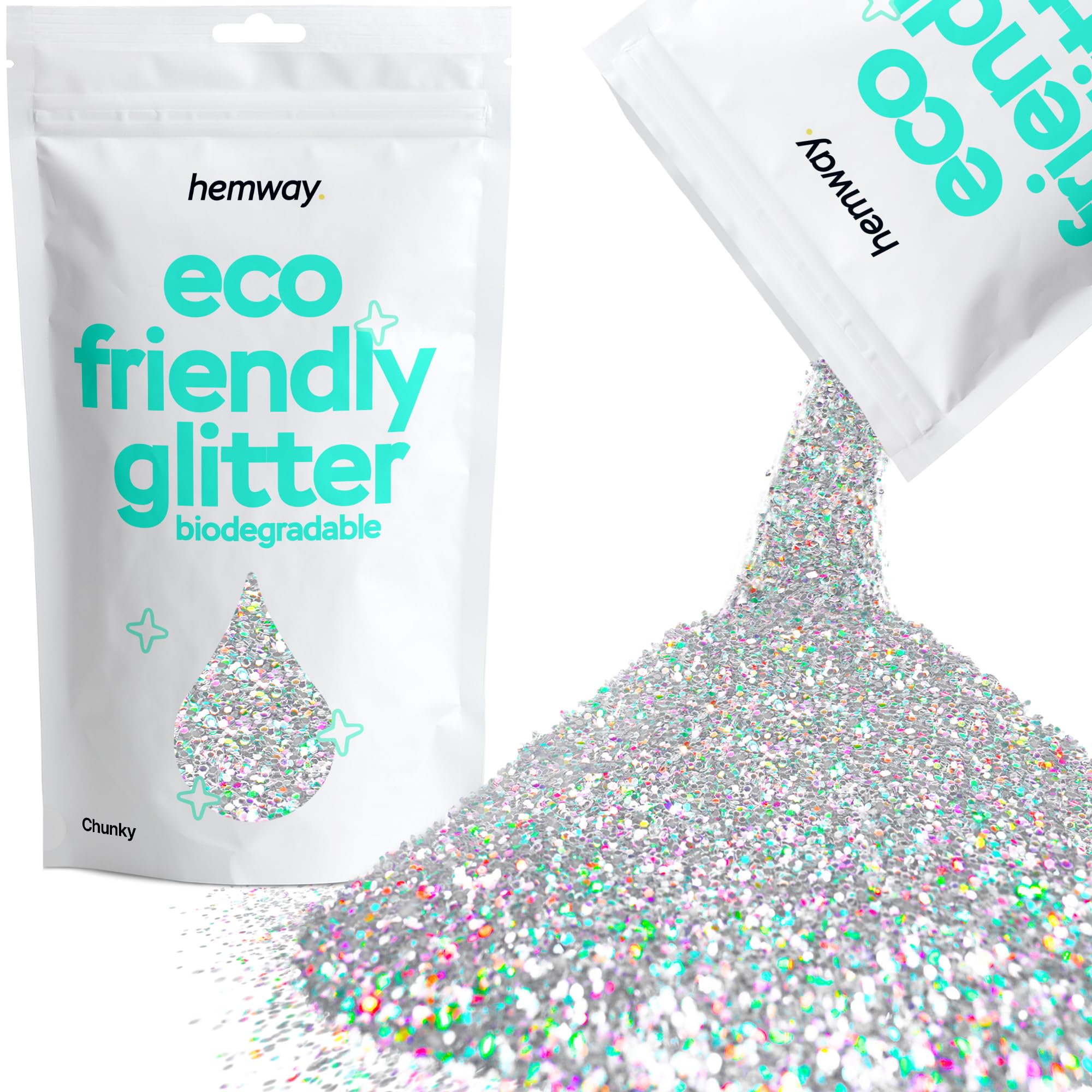 Eco Friendly Biodegradable Glitter | Silver Holographic - Chunky 100g, Plant Based, Biodegradable Glitter for Craft, Face, Hair, Nail, Body and Festival - Hemway — image 1