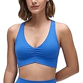 CRZ YOGA Butterluxe Ruched Longline Sports Bras for Women - V Neck Padded Yoga Tank Wide Straps Cross Back Crop Tops
