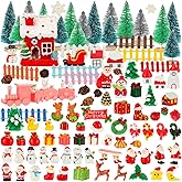Wesiti 175 Pcs Christmas Miniature Figurines Mini Santa Resin Christmas Village House Set Micro Landscape Ornaments Snowman Elk Xmas Miniature Figurines for DIY Garden Accessories Dollhouse Decoration