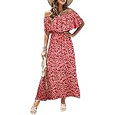 Bluetime Womens Maxi Dress Off Shoulder Floral Print Boho Beach Long Summer Dresses