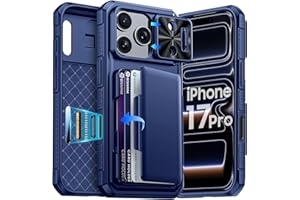 BSNRM for iPhone 17 Pro Case Wallet, Built-in Card Holder (4-5 Cards), RFID Blocking,Camera Control Button, Slide Camera Cover, Shockproof Rugged Phone Case for iPhone 17 Pro, Sapphire Blue