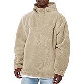 Runcati Mens Fuzzy Sherpa Hoodies Pullover Quarter Zip Long Sleeve Sweatshirts Fall Winter Outwear Casual Fleece Hooded