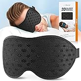 LitBear Breathable Sleep Mask, 3D Eye Mak Sleep for Side Sleepers Women Men, Light Blocking Sleeping Mask with Adjustable Strap, Soft Lightweight Eye Cover for Travel, Night Work, Nap, Office - Black