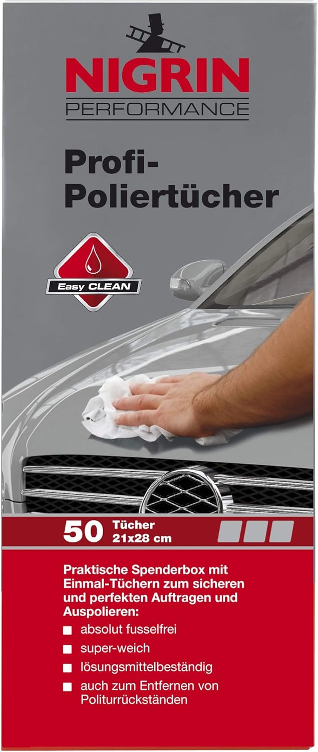 NIGRIN 73898 Profi-Poliertücher Spenderbox, 50 Stücke