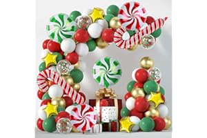 AJOYEGG Christmas Balloons Garland Arch kit 96 Pieces, 12inch Christmas Red Green White Gold Confetti Balloons with Candy Cane Foil Balloons Gold Star Balloon for Christmas Party Decorations
