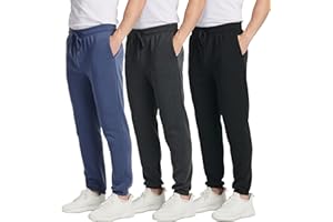 Real Essentials 3 Pack: Men's Fleece Elastic Bottom Jogger Sweatpants with Pockets (Available in Big & Tall)