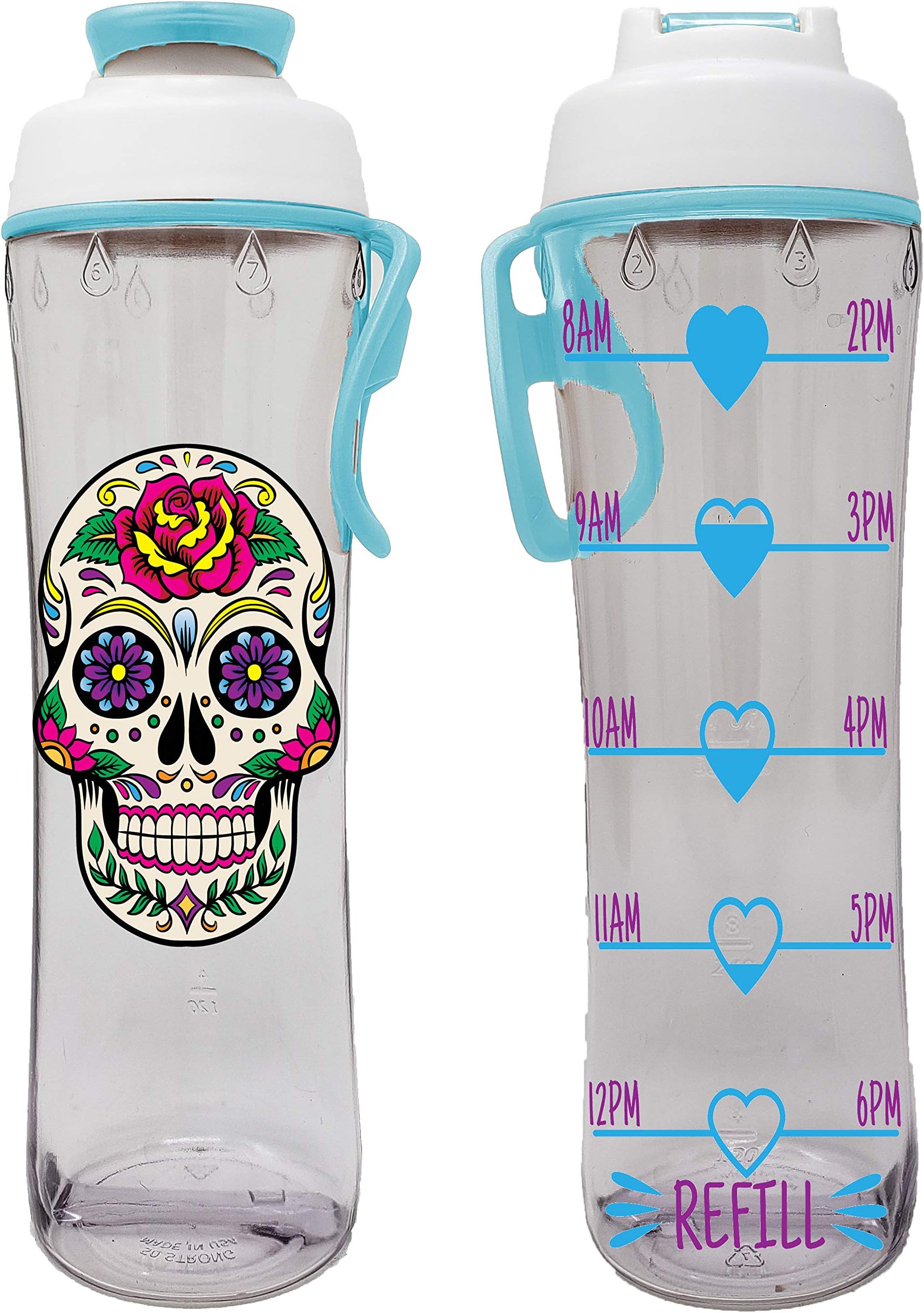 50 Strong 24 oz. BPA Free Reusable Water Bottle with Time Marker - Motivational Fitness Bottles - Hours Marked - Drink More Water Daily - Tracker Helps You Drink Water All Day - Made in USA
