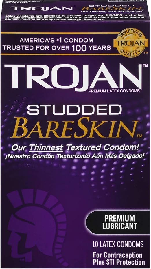 Trojan Studded Bareskin Lubricated Condoms, 10 Count Amazon.ca Health