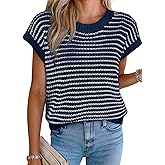 EVALESS Women's Sweater Vest Striped Pullover Tank Top Round Neck Cap Sleeve Lightweight 2025 Summer Casual Clothes