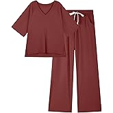 difficort Womens 2 Piece Outfits Raglan Short Sleeve Lounge Sets Wide Leg 2026 Sets Loungewear with Pockets