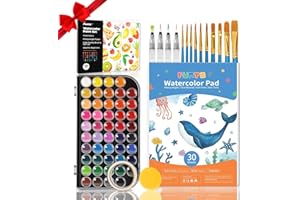 Funto Watercolor Set, 48 Color Paint Set, 10 Brushes, 30 Page Pad(9"x12"), 4 Refillable Pens & More, Painting Kit for Kids, Adults, Beginners