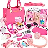 Little Girl Purse with Pretend Makeup for Toddlers, 49PCS Kids Play Purse Set - Princess Toy Accessories, Pretend Play Headse