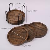 Samhita Mango Wood Coasters Set of 5 with Iron Holder Brown Round view 6