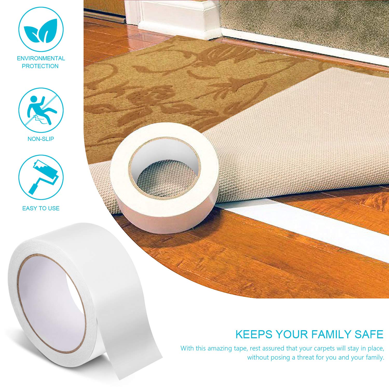 Concrete Removable Mats Double Sided Carpet Tape Heavy Duty Rug Gripper Anti Slip Adhesive For Rugs Strongest Hold For Hard Wood Floors All Flooring Carpets 2 Inch10 Yard Tile Stair Treads Building