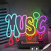 Dripping Music Neon Sign for Wall Decor, Colorful Letter Neon Light, Dimmable Live Music LED Light Up Sign for Bedroom,Game Room, Beer, Bedroom,Party,Club