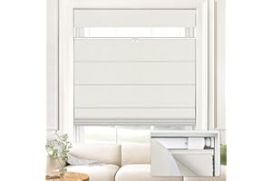 UNISHADES No Drill Top Down Bottom Up Roman Shades for Windows, 30" W x 64" H, Natural