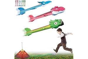 JKGIFTS Dinosaur Toy Rocket Launcher for Kids - 6 Dinosaur Rocket, Launch up to 100 ft, Dinosaur Toys for Kids 3-5-7, Outdoor Toys for Boys 4-6, Christmas Easter Birthday Gifts for 3 4 5 6 7 Year Old Boys