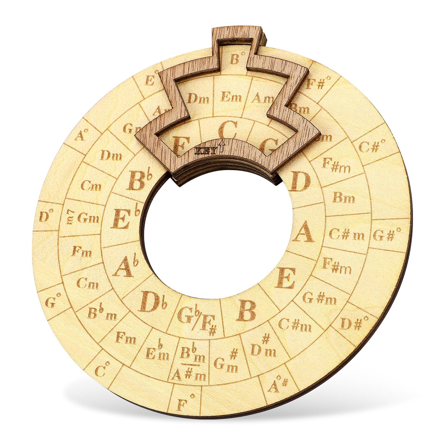 Wooden Melody Tool, 6.3 Inch Wooden Chord Wheel Circle of Fifths Wheel Round Wooden Melody Chord Tool Musical Educational Tool for Guitar Bass Piano Violin