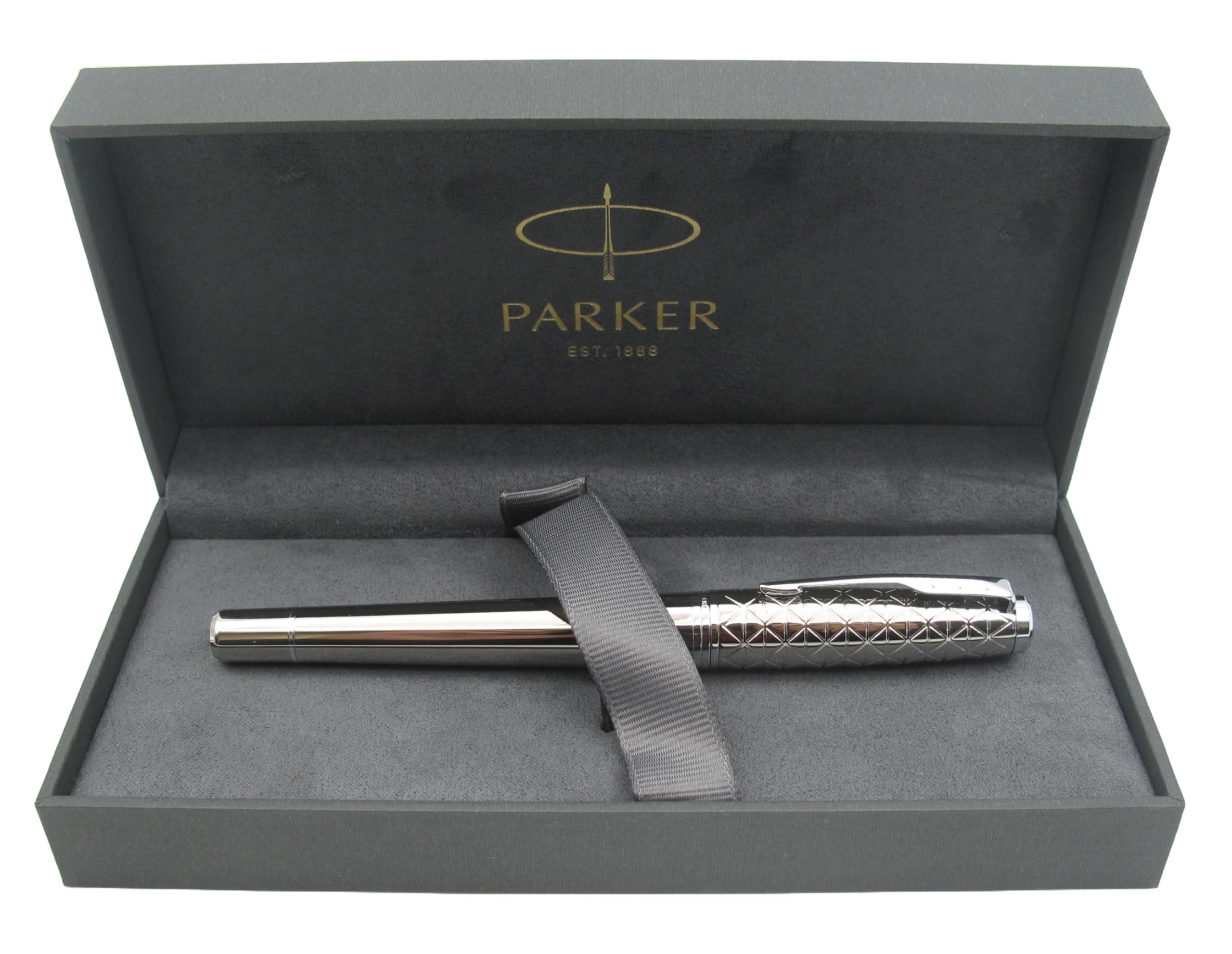 Parker Urban Premium Metal Fountain Pen - Silver Powder with Engraved Pattern - Medium Nib - Luxury Gift Boxed