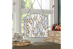 YOURANJU Square Stained Glass Window Hanging Handmade Tiffany Style 12” Window Panel Perfect for Living Room Bedroom Kitchen Decoration Housewarming Gift (Flower)