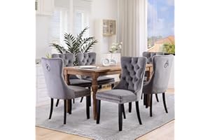 SoarFlash Velvet Dining Chairs Set of 6, Tall Back Side Chair, Modern Upholstered High-end Tufted Side Chair with Button Back Ring, Solid Wood Legs (Gray)