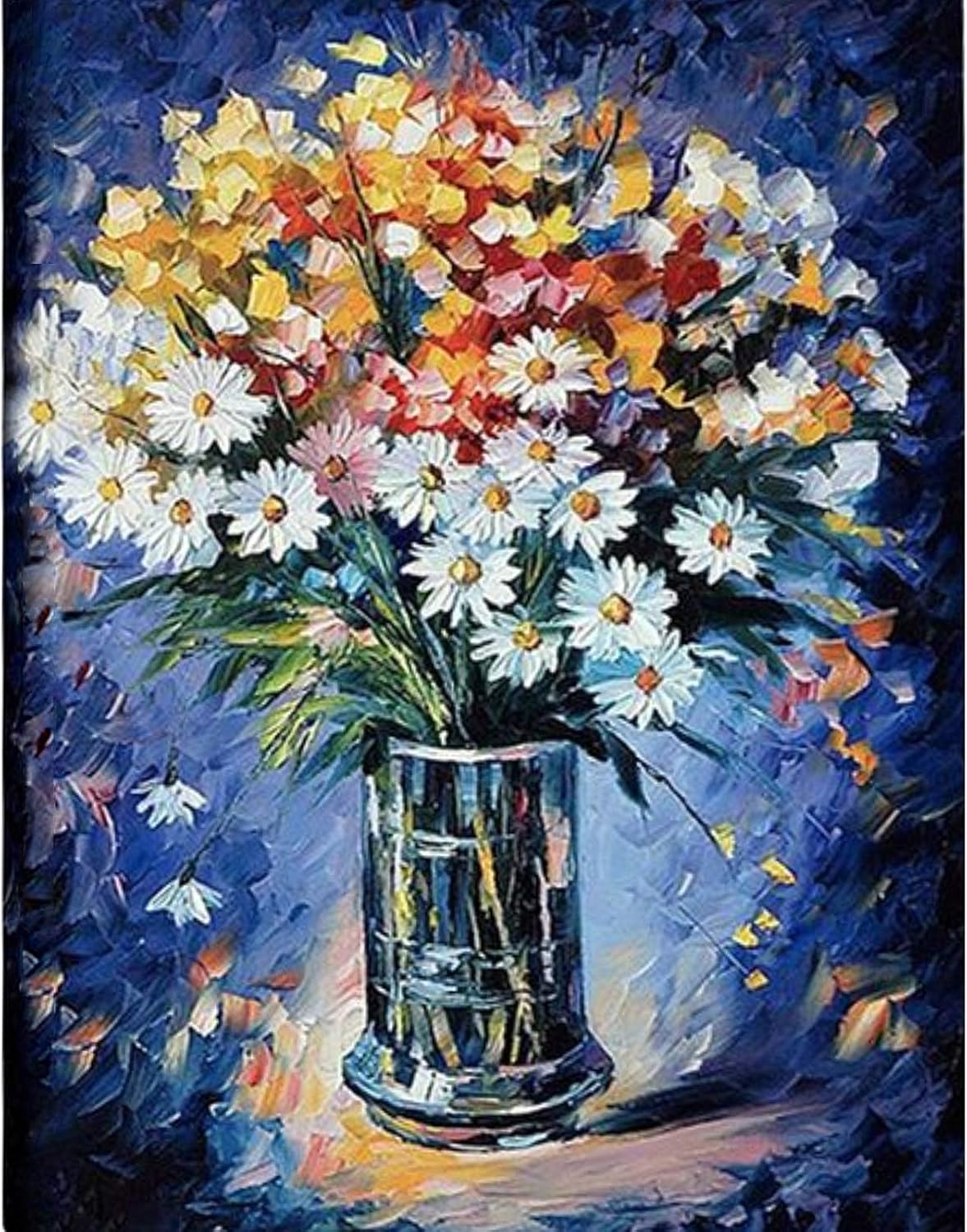 QYSFriday Paint by Numbers for Adults,16 x 20 Inches Beautiful Flower Daisies Painting by Numbers Kit on Canvas Drawing Paintwork with Paintbrushes Without Frame
