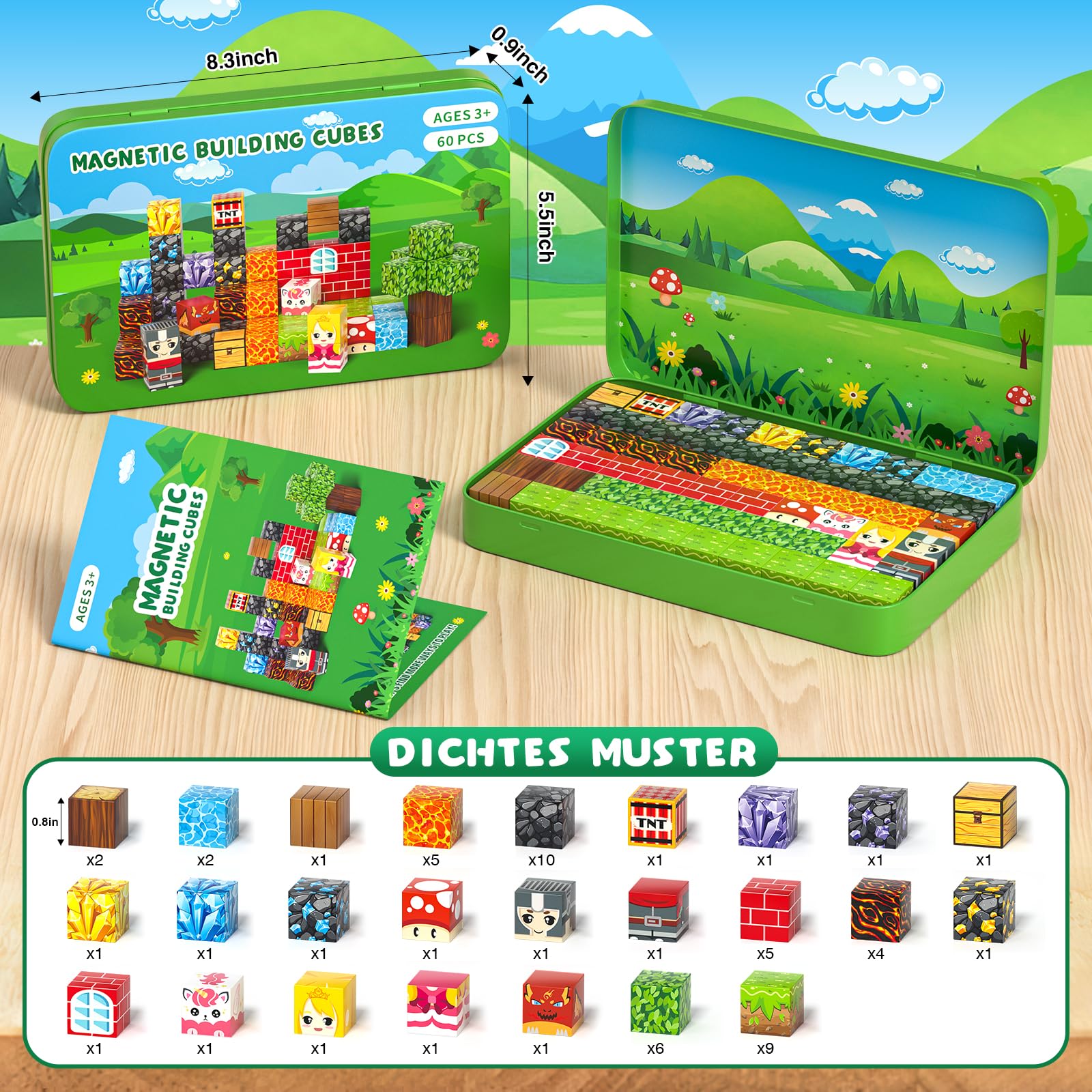 Magnetische Bausteine, 60PCS Reise Magnetic Building Blocks, Magnetisches Reise Spielzeug mit Eisenbox, Kreative Magnetsteine Würfel Spiel Spielzeug Geschenk ab 3 4 5 6 7 8 9+ Jahre Junge Mädchen 5