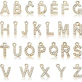 Trinkrittey 26 Pcs Rhinestone Letters Gold Initial A-Z Charm Rhinestone Alphabet Beads for Jewelry Making Glitter Crystal Pendants for Making Bracelets Necklace Earring DIY Craft