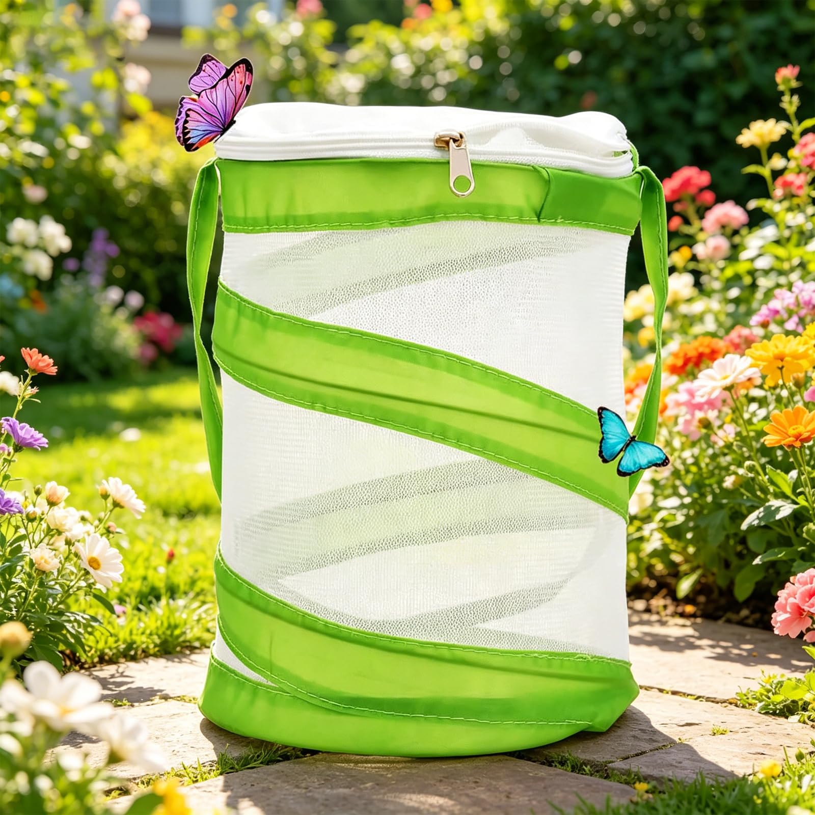 Norhogo Collapsible Bug Catcher Net, butterflies net, butterfly enclosure, Butterflies Habitat Cage for Insects Catching, Small Portable Butterfly Bug Catcher Mesh, Green