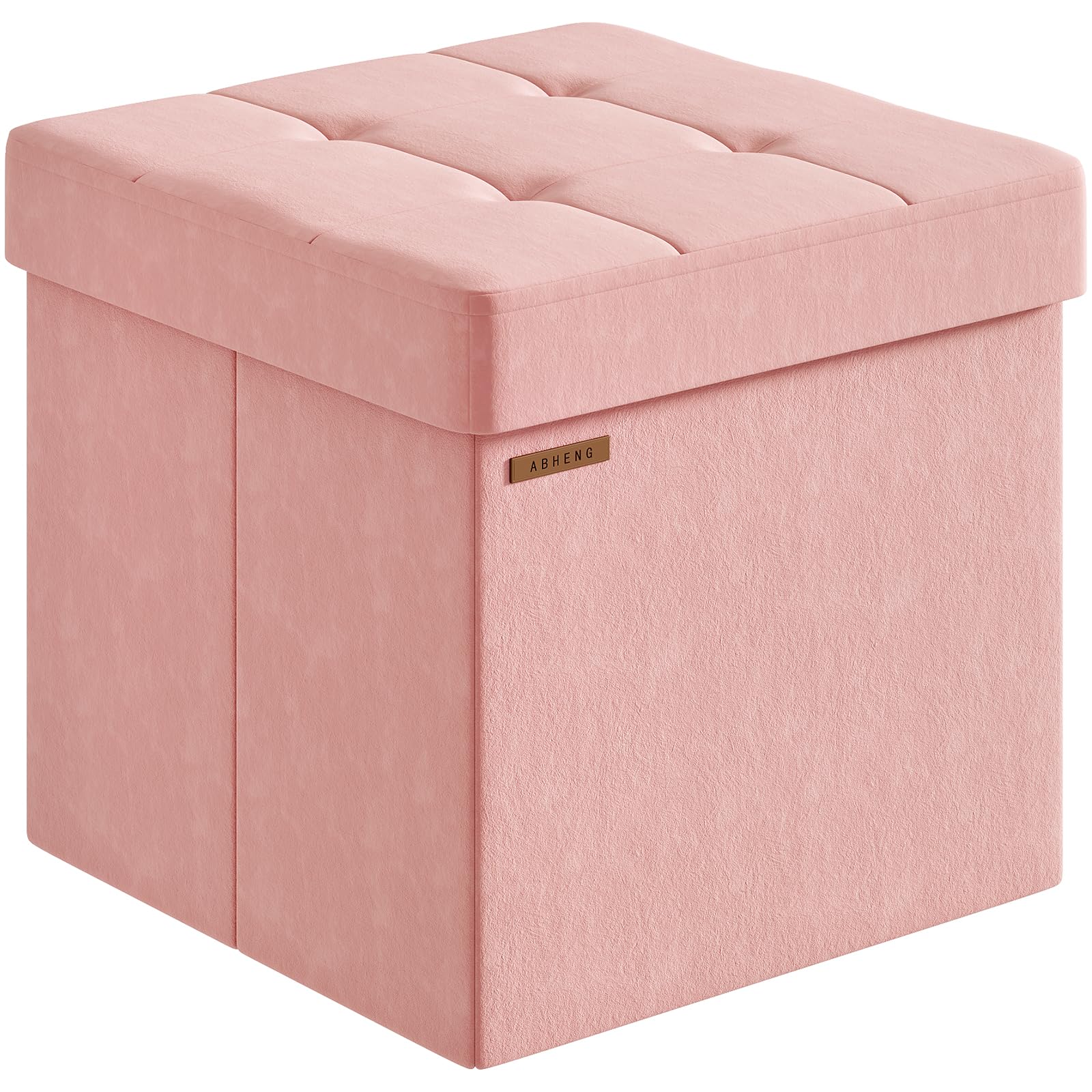 ABHENG Folding Storage Ottoman, Velvet Storage Bench, Footrest, Bed End Stool, Footstool, for Living Room, Bedroom and Office,38 x 38 x 38 cm, 300 kg Load Capacity,Jelly Pink,ASND04P