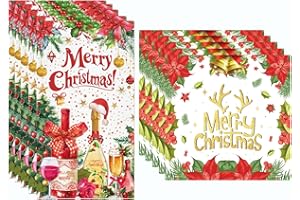 Christmas Poinsettias Paper Napkins 20Pcs 6.5x6.5 Antler Sqaure Napkins 20Pcs 4.3x7.9 Champagne Bottles Printed Guest Towels 