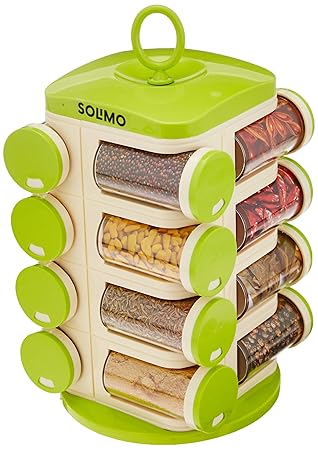 Buy Amazon Brand Solimo Revolving Plastic Spice Rack Set 16 Pieces Silver Online At Low Prices In India Amazon In