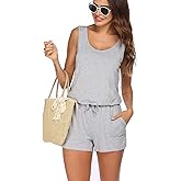 ADOME Women Summer Romper Casual Sleeveless Tank Top Short Rompers Jumpsuits with Pockets Light Grey XL