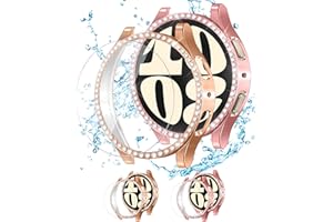 ALMNVO [2+2 Pack Bling Case for Samsung Galaxy Watch 6 Screen Protector 40mm, Tempered Glass Glitter Diamond Bumper Face Cover for Galaxy Watch 6/5/4 Accessories 40mm Galaxy Watch Case for Women