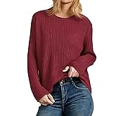 Haianguoji Women's Ribbed Knit Pullover Sweater One Size Fits Most Loose Fit Crew Neck Casual Fall Top