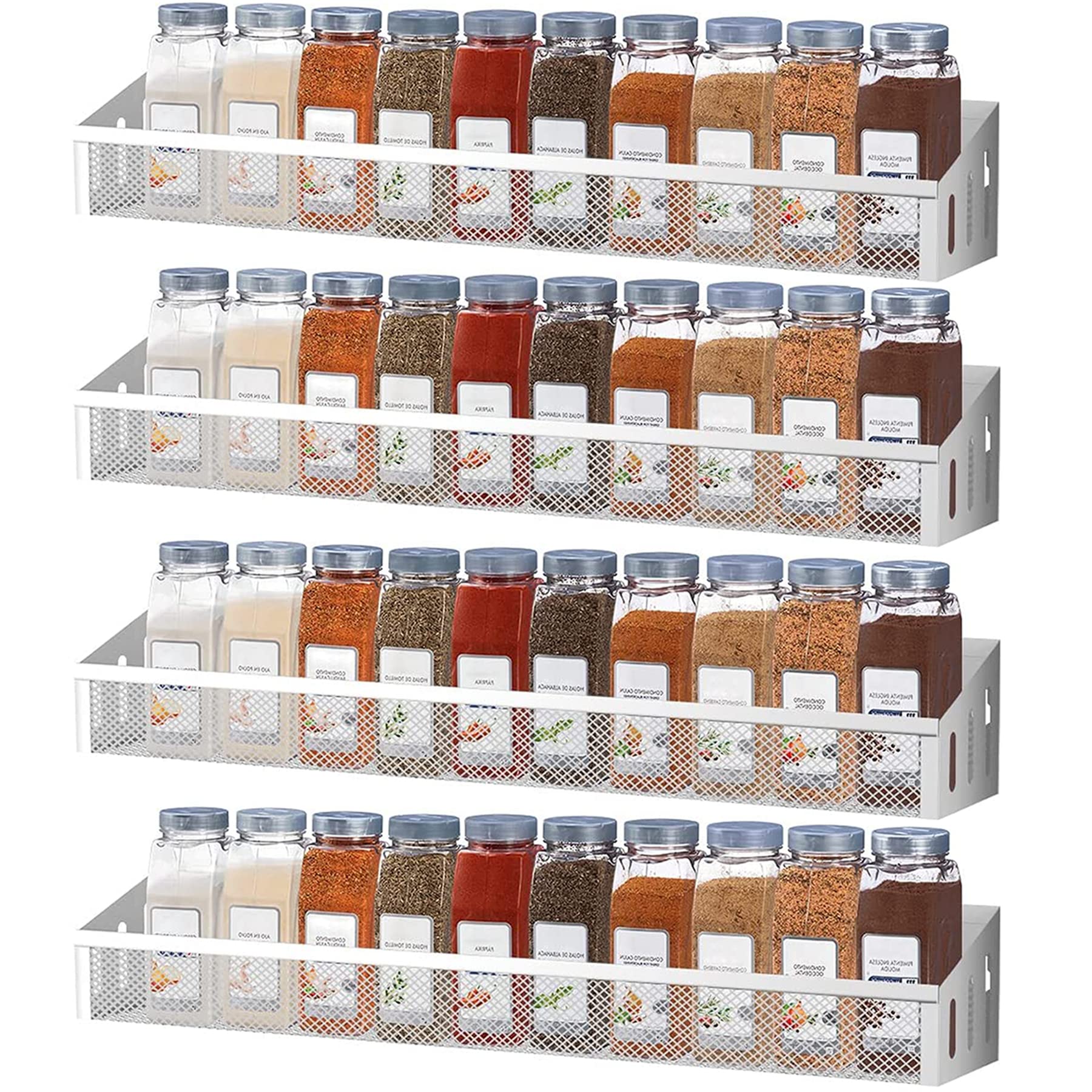 Mutool Spice Rack Wall Mounted Storage Organiser Jar Racks Kitchen Metal for Hanging Inside Cupboard Pantry herb Storage Spices, nail polishes, cotton pads, cosmetic Silver Grey(4-Tier)