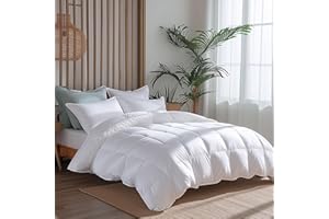 C&W Heavyweight Goose Down Comforter Queen Size Thicker Down Duvet Insert 100% Cotton Shell 750 Fill Power 50oz Fill Weight Baffle Box Design White Solid
