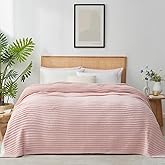 Snuggle Sac Pink Ribbed Queen Size Blanket for Bed, Soft Luxurious Bedding Blankets, Large Fuzzy Plush Microfiber Blankets Pink, 90x90 inches