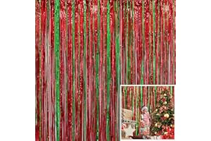 TIFESON 4 Pack Christmas Decoration Backdrop - 3 ft x 8 ft Foil Fringe Curtains Tinsel Curtain Party Photo Backdrop for Birthday Xmas Holiday Party Decor