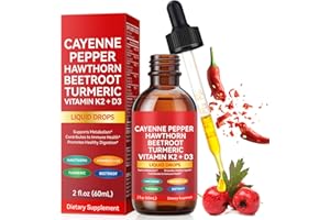 XAARTY Cayenne Pepper Drops -2 Oz, Vitamin K2+D3, Hawthorn Berry, Ceylon Cinnamon, Organic Panax Ginseng, Turmeric Curcumin, Berberine Extract