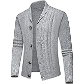 Lamgool Men's Shawl Collar Cardigan Sweater Slim Fit Cable Knit Casual Button Down Sweaters for Fall Winter