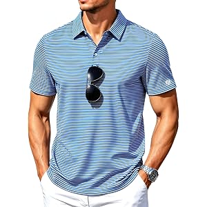 ZITY Mens Golf Shirt Short Sleeve UPF 50+ Performance Moisture Wicking Casual Striped Collared Polo Shirts
