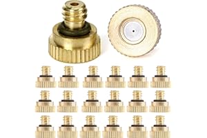 Mornajina 20Packs Brass Misting Nozzles for Outdoor Cooling System, Misting System Heads Sprayer 0.016" (0.4 mm) 10-24 UNC, Low Pressure