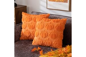 COSIBONO Pumpkin Fall Decorative Throw Pillow Covers 18"x18", Set of 2 Orange Soft Faux Fur Pillow Covers for Autumn Harvest, Fluffy Plush Accent Pillow Cases for Farmhouse Couch Cushion Covers